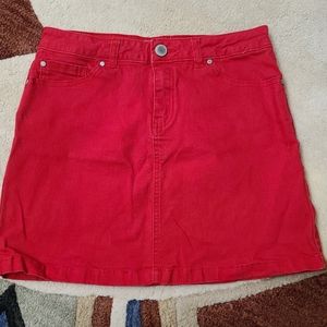Red denim skirt